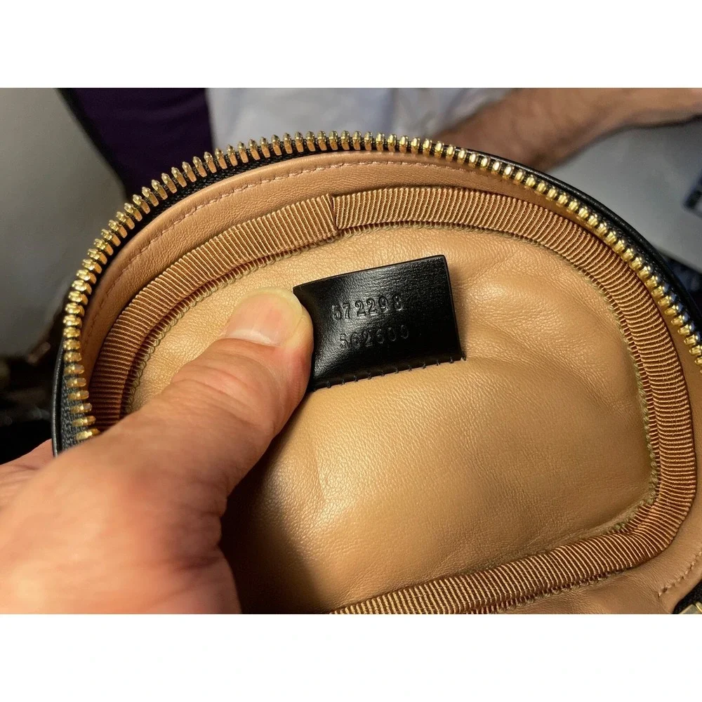 GUCCI Trapuntta Leather Belt Crossbody Bag Black 572298 gold-stone chain strap